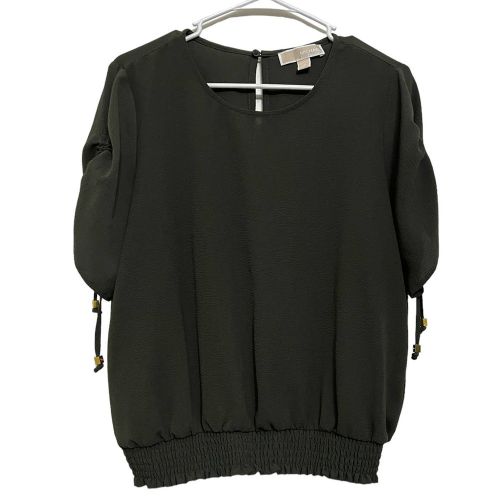 Michael Kors Green Short Sleeve Blouse Adjustable Sleeves Medium